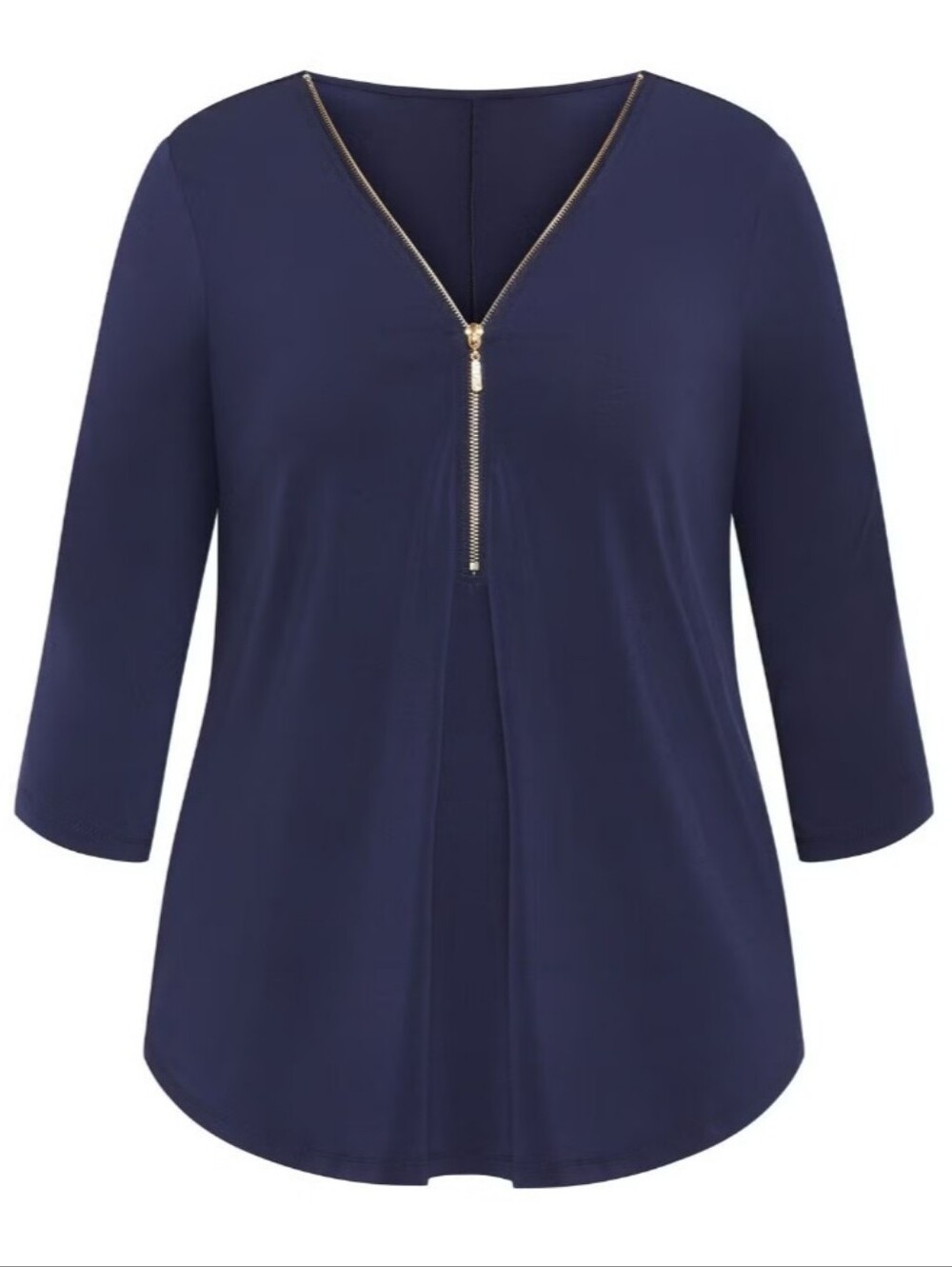 AVENUE Zip-Neck 3/4 Sleeve Tunic Blouse